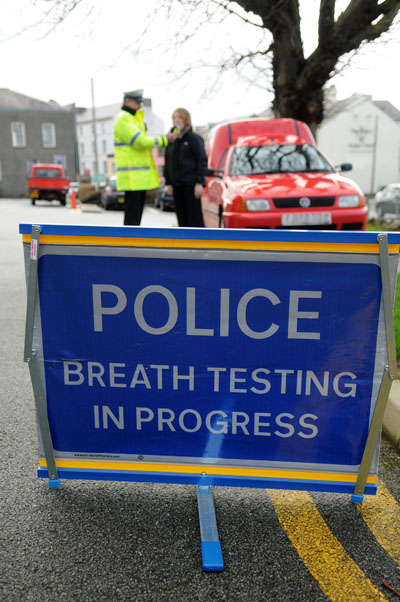 Police at random breath test spot Police random breath test for drink driving offences
